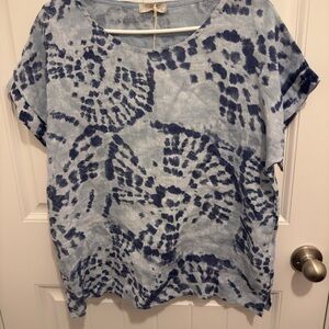 Elegant Blue Tie-Dye Short Sleeve Top‎